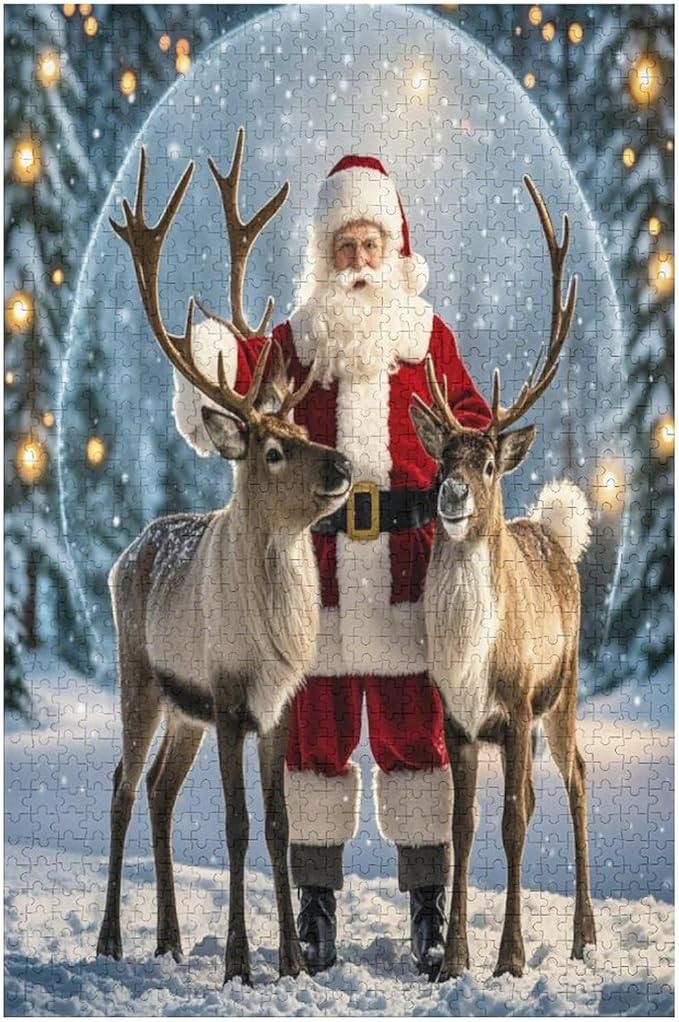 Puzzles for Adults 1000 Pieces Wooden Jigsaw Puzzle - Santa Claus and Reindeer Christmas Series Theme Puzzle，Party Games，Family Toys，Educational Puzzles，Stress Relief Wooden Puzzle，Home Decoration