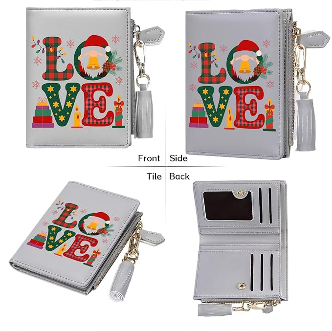 GEEAD Custom Design Small Wallets for Women Bifold Slim Coin Purse Zipper ID Card Holder for Christmas