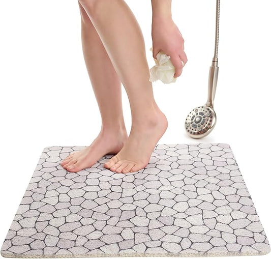 Enkosi Loofah Shower Mat Non-Slip - Anti-Slip Bath Mat for Inside Showers, Tub, Bathtub, Bathroom - Quick Dry PVC with Drain Holes - Cushioned Safety Grip - Secure for Kids and Elderly (Pebble 24x24)