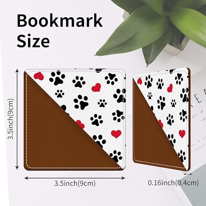 Cute Leather Bookmarks, Fun Triangle Making Corner Bookmark, Book Accessories for Reading Book Lovers, Unbreakable Page Markers for Women Men Cute Dog Paws