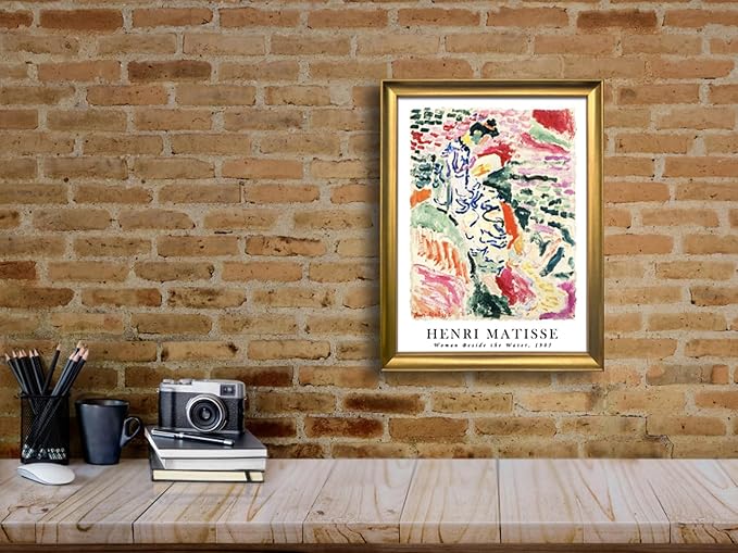 Wieco Art Framed Wall Art Woman Beside the Water 1905 by Henri Mattise Abstract Colorful Art Matisse Posters Canvas Prints for Wall and Home Office Decorations Bronze Gold Frame