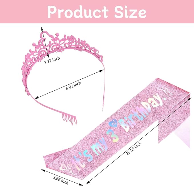 YARIEW Birthday Decorations Glitter Sash and Crown Kit Sparkle Birthday Tiara Crown and Sash Party Outfit Accessory