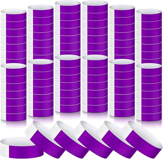 Tudomro 1200 Pack Plastic Paper Wristbands for Events Neon Party Wrist Bands Colored Waterproof Concert Identification Hand Bands Lightweight Adhesive Wristband(Purple)