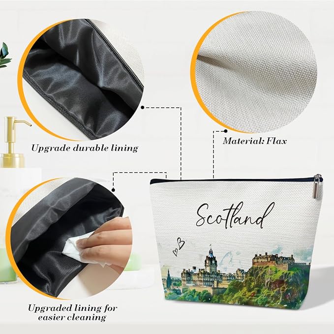 Scotland Travel Gifts Makeup Bag, City Travel Watercolor Cosmetic Bag for Purse, Scotland Souvenir, Trip Gifts for Traveller Lovers, City Themed Organizer