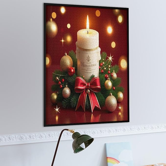 Christmas Atmosphere Candle Light, Merry Christmas Wooden Puzzle 1000 Pieces Jigsaw Puzzles for Adults Puzzle Educational Toys Challenging Fun Games Gifts for Elders Kids Family and Friends