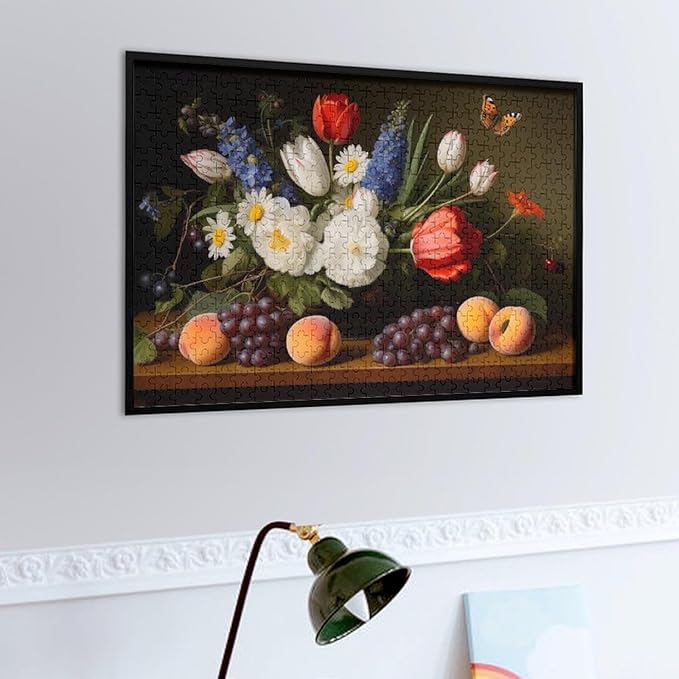 Wooden Puzzle - Vase Flower Grapes Peaches Wooden Puzzles for Adults 500 Pieces Challenge Puzzles，Educational Games，Family Puzzles，Unique Gifts for Wall Art ，Funny Puzzles
