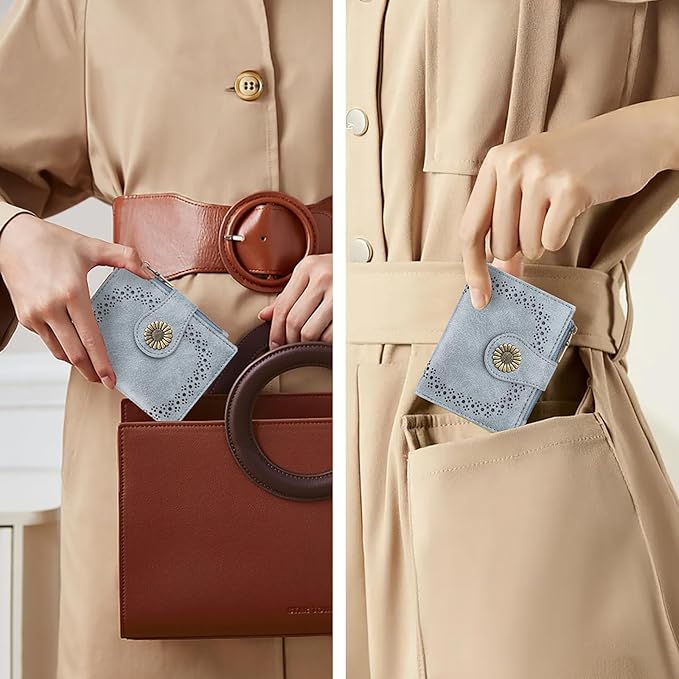 SENDEFN Small Wallets for Women Bifold RFID Blocking Leather Card Holder Compact Wallet with Zipper Coin Pocket