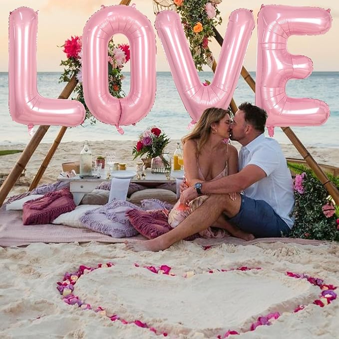40-Inch Pastel Pink LOVE Balloons - Letter for Valentine's Day, Pearl Pink Alphabet Balloons for Couple Propose, Wedding, Marriage Anniversary Parties