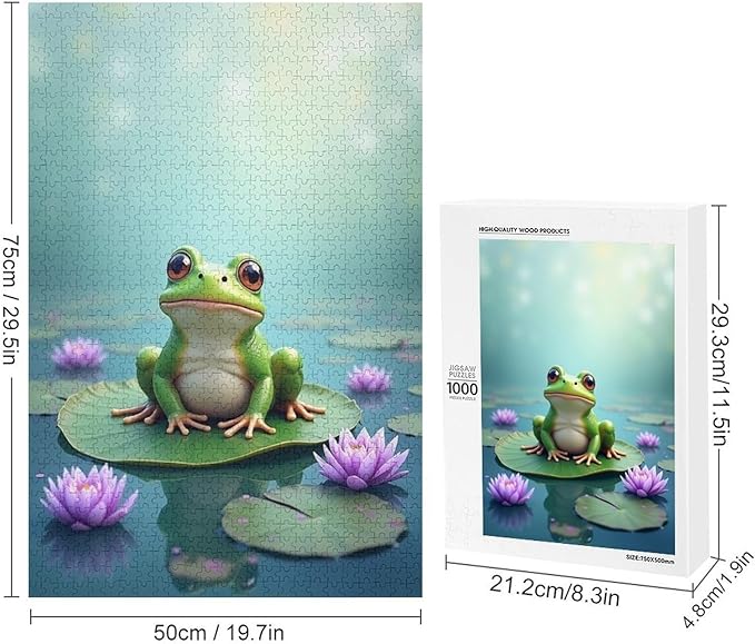 Puzzles for Adults 1000 Pieces Wooden Jigsaw Puzzle - Lotus Pond Frog Theme Puzzle，Party Games，Family Toys，Educational Puzzles，Stress Relief Wooden Puzzle，Gifts for Family，Colleagues and Friends