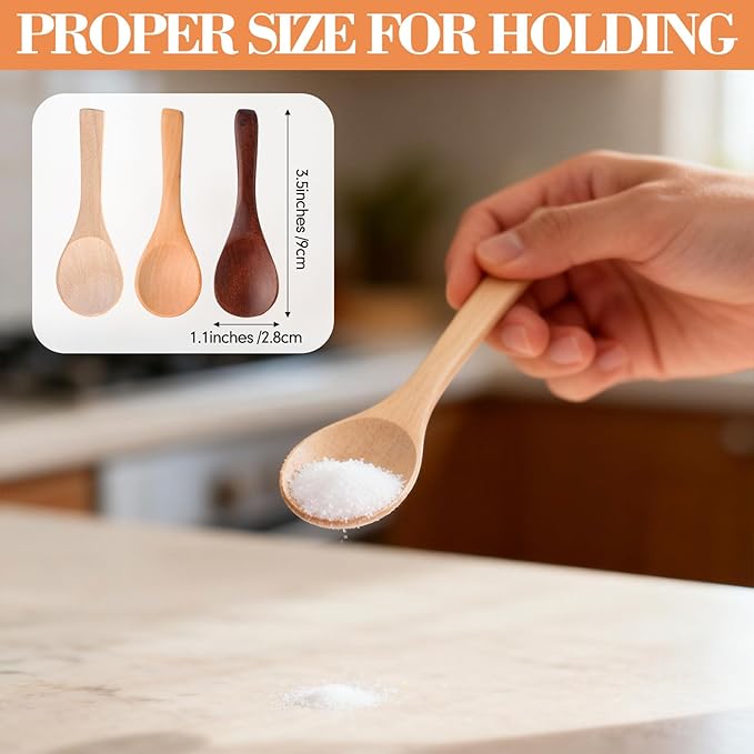 Boao 24 Pcs Small Wooden Spoons, 3.5'' L, Mini Wood Natural Tiny Spoons Wooden Little Teaspoons for Jars Sugar Creamer Honey Spices Salt Kitchen Supplies (Multiple Color)