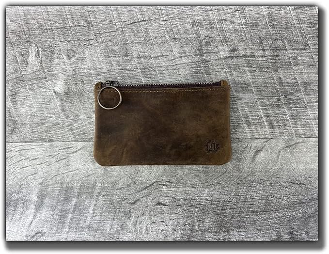 Leather Pouch with Zipper (Whiskey Brown, 5.5" x 3")