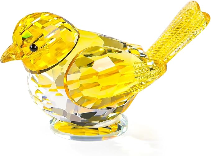 Ornalrist Crystal Yellow Clear Birds Figurines Handmade Collectible Animal Figurines Gifts for Him Son Table Home Decoration Paperweight for Women