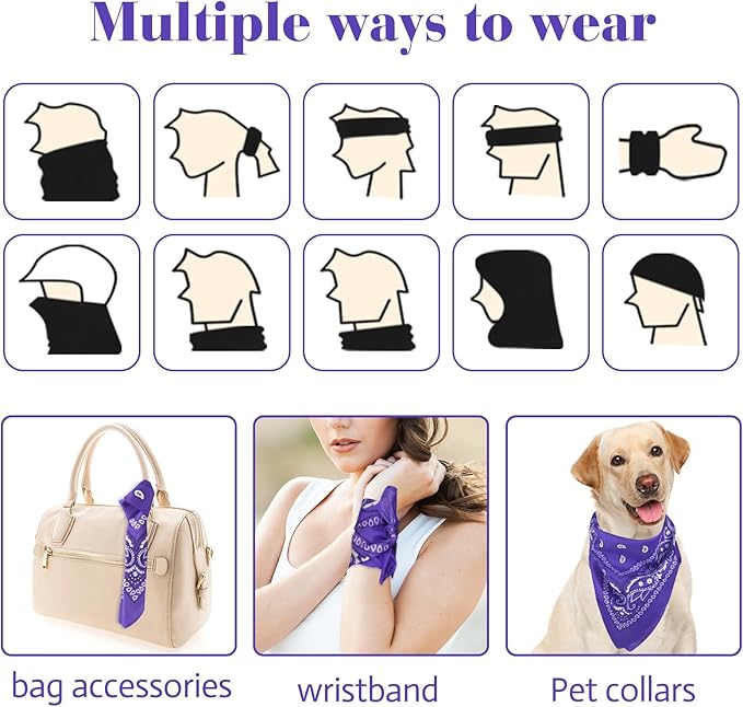 PLULON 30 Pack Bandanas for Men Women, Polyester Novelty Paisley Pattern Bandana Headbands Wristband Neckerchief Cowboy