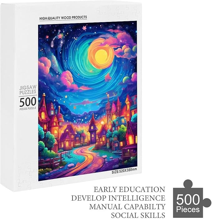 Jigsaw Puzzles for Adults 500 Piece - Color Dream Town Themed Wooden Puzzles，Puzzle Games Challenge Puzzles，Educational Games，Family Puzzles，Unique Gifts for Wall Art
