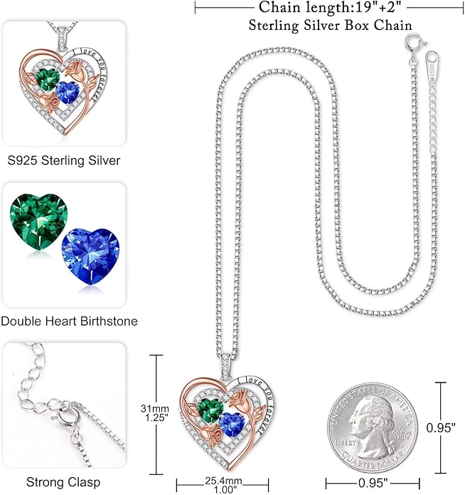 Iefil Valentines Day Gifts for Her - Sterling Silver Birthstone Necklace Anniversary Birthday Gifts for Her Wife Mom Daughter