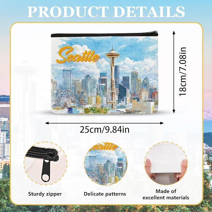 Seattle Makeup Bag Gifts - Seattle Souvenirs Essentials Cosmetic Bag, Travel Toiletry Organizer Zipper Pouch for Women Girls Friend Tourist, Vacation Birthday Gift