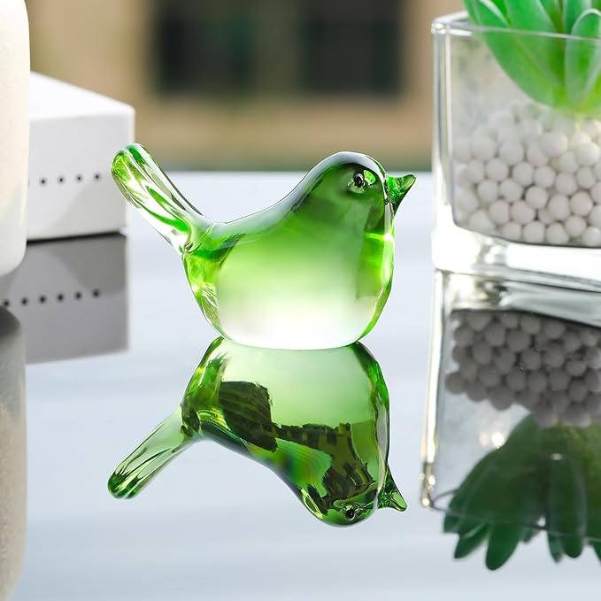 Ornalrist Crystal Green Birds Figurines Home Decor, Glass Art Birds Collectible Figurines Paperweights Crystal Decor Gifts for Women Mom Friends (Green)