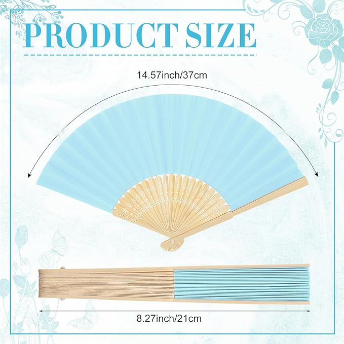 Yinkin 100 Pack Folding Fans Bamboo Handheld Folded Craft Hand Japanese Chinese Fans for Weddings Bridal Dancing Church DIY Decoration Women Gift Party Favors (Light Blue)