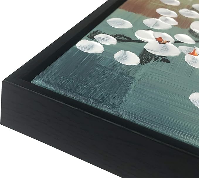 Wieco Art Framed Art Morning Glory Modern Abstract White Flowers Oil Paintings on Canvas Wall Art Floral Artwork for Living Room Bedroom Home Office Decorations Wall Decor