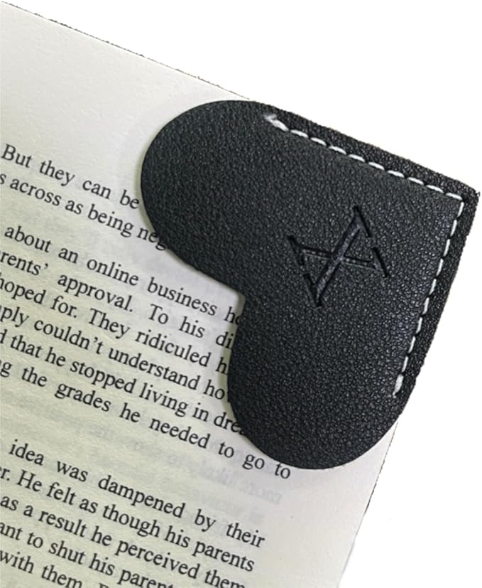 Personalized Leather Book Marks, Heart Bookmark, Unique Cute Handmade Letter Bookmarks Accessories for Reading Women, Teacher, Student, Book Lovers Book Mark Gifts (Black, X)