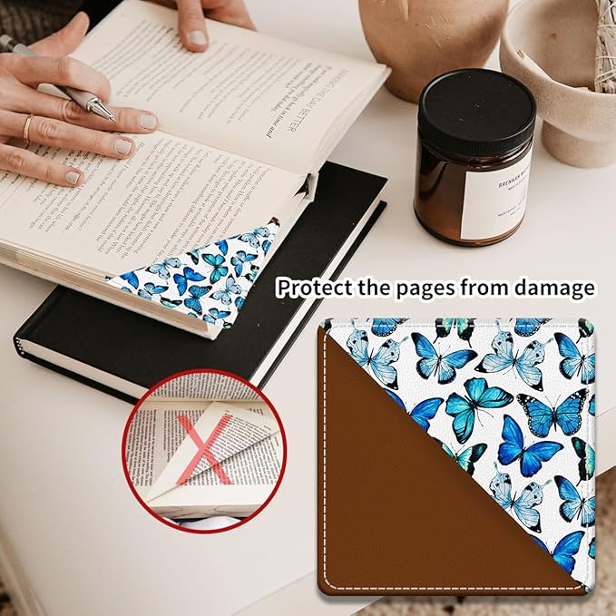 Cute Leather Bookmarks, Fun Triangle Making Corner Bookmark, Book Accessories for Reading Book Lovers, Unbreakable Page Markers for Women Men Cute Butterfly