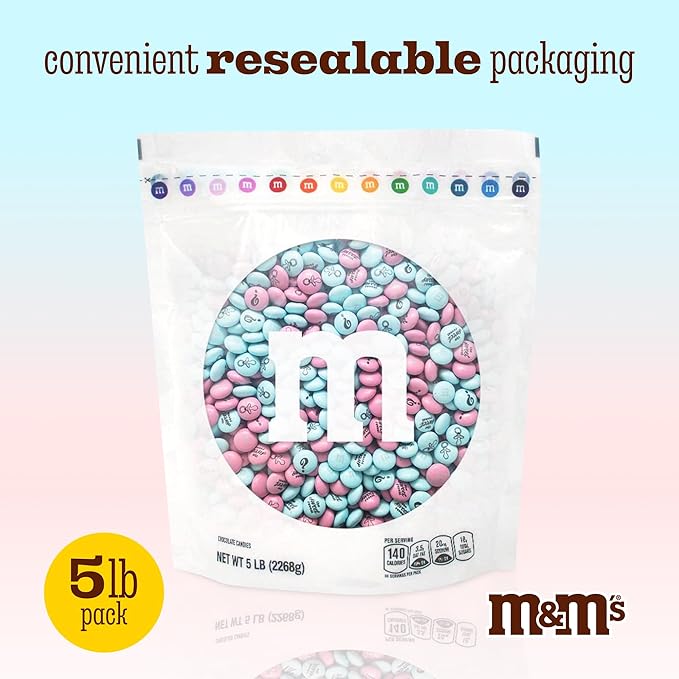 M&M'S World Gender Reveal Milk Chocolate Candy 5lb Bag with Light Blue and Pink M&M'S for Baby Showers Gender Reveal Parties and New Baby Favors