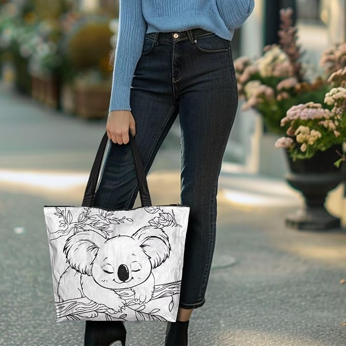 Cartoon Animal Printed DIY Coloring Tote Bag Waterproof Paper Handbags for Women Large Travel Shoulder Bags Purses