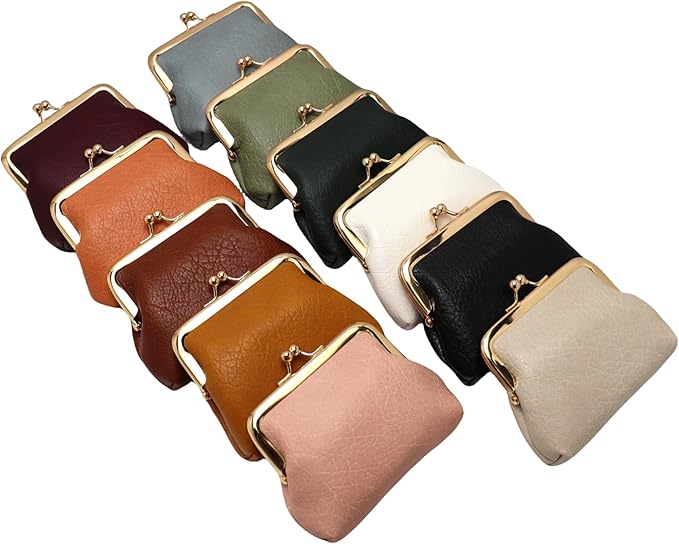 Coin Purse Vintage Bag Lock Wallet Buckle Kiss Lock change purse change holder wallet coin Leather coin wallet(B brown)