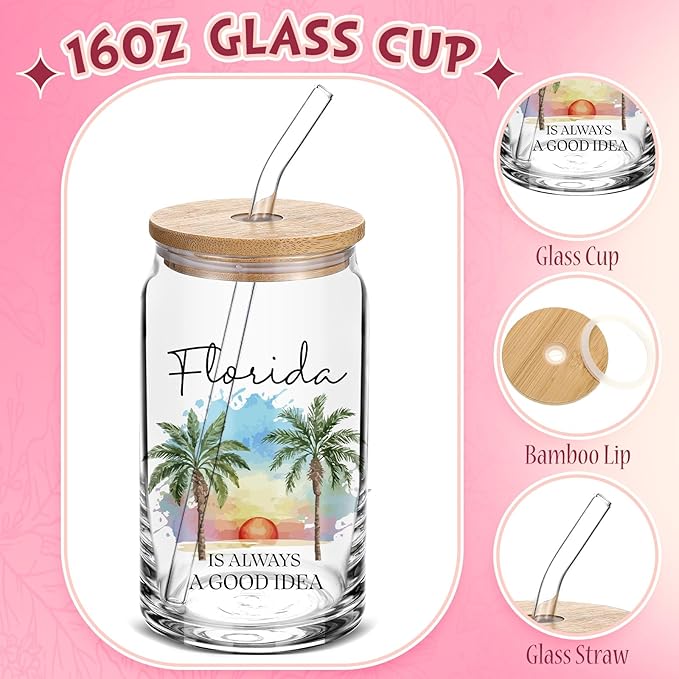 Chuangdi 4 Pcs Florida Travel Gifts Set Canvas Bag Cosmetic bag 16 oz Tumbler and Keychain Florida City Souvenirs for Christmas Traveler Friend Lover Sister Gifts
