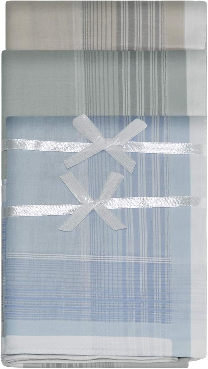 Zenssia Men's Soft Cotton Handkerchiefs Assorted Color with Stripe 6 Piece Gift Set