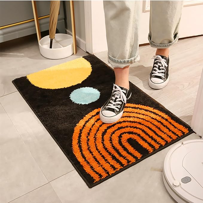 UKELER Boho Bath Mats Non-Slip Microfiber Geometric Bathroom Rugs Soft Fluffy Bohemian Bath Rugs Washable for Bathroom, Shower, Sink, Tub, Entry Rug, 31''×20'', Dark Grey