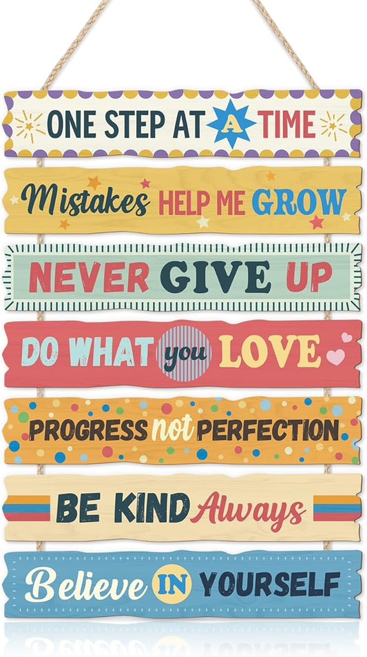 CHDITB Classroom Motivational Wooden Sign, Inspirational Wood Hanging Plaque, Positive Quotes Front Door Sign, Uplifting Wall Decor Hanger Never Give Up Wall Art for Nursery School Decor