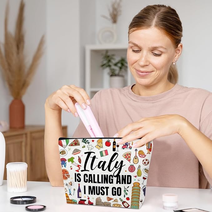 Italy Travel Gift Makeup Bag, Italy Lover Cosmetic Bag, City Themed Gifts For Traveller Women Friends Sister, Birthday Christmas Italian Bachelorette Party Favors