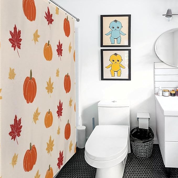 Fall Thanksgiving Pumpkin Shower Curtain Waterproof Washable Fabric Bathroom Shower Curtains for Bathroom Decorations Home Indoor Decor 35x72Inch