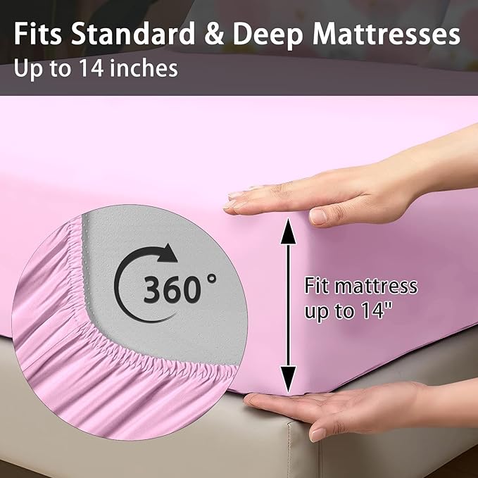 Comforter Set King Size, Polka Dot Pink 7 Pcs Bedding for Kids and Adults, Watercolor Spots Circles Bed Sheet Sets with Fitted Sheet 2 Pillowcases & 2 Shams for Bedroom Bed Decor