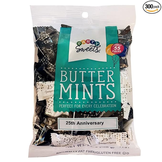Party Sweets 25th Wedding Anniversary Premium Buttermints, Appx. 300 mints (Pack of 6-7 oz bags)