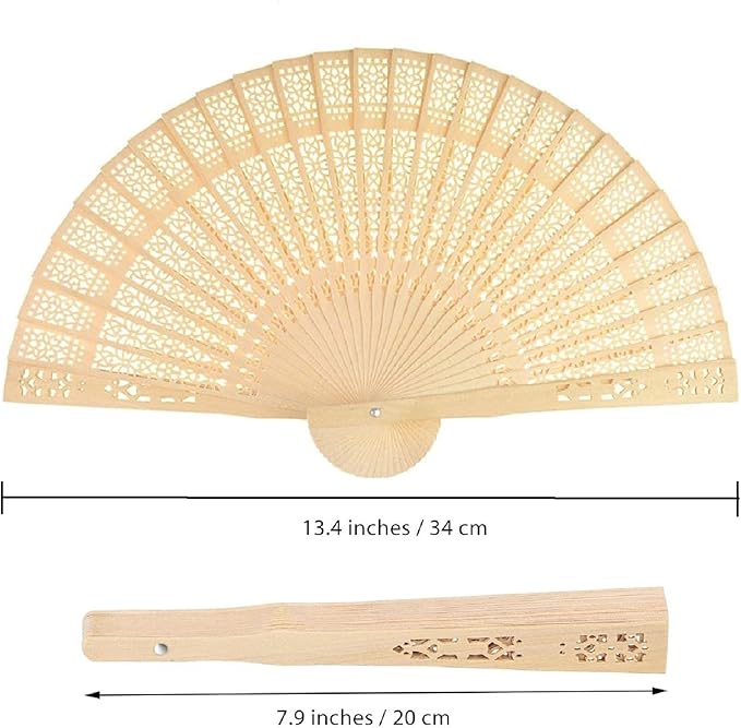 Wobe 60 Pack Sandalwood Fans Wedding Favors, Hand Held Folding Fans Wooden Openwork Personal Handheld Folding Fans for Wedding Party, Home Decorations Birthday Gift