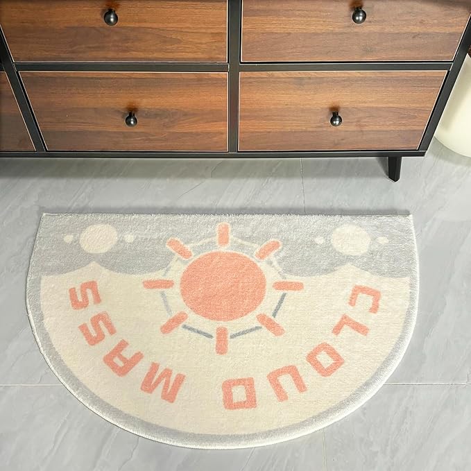 Washable Cute Bath Mat for Bathroom,31x20 Half Circle Non-Slip Small Bath Rugs, Absorbent Quick Dry Bath Mats, Plush Carpet for Bathtub, Boho Farmhouse Decor (Cloud Mass)