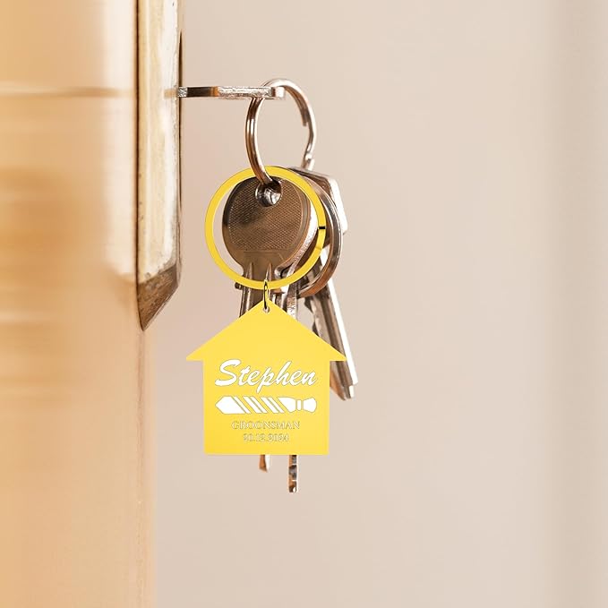 Custom Home Keychains, Pack 5-100 House Shaped Personalized Metal Keychains with Your Logo/Text