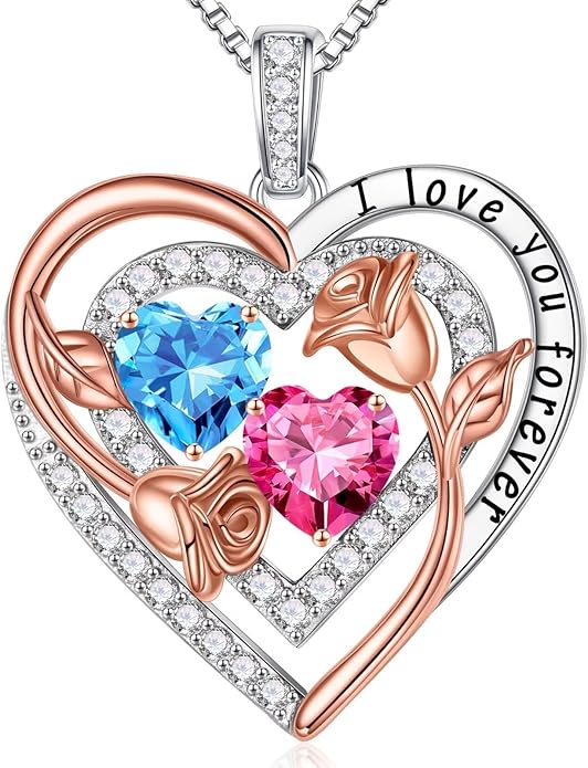 Iefil Valentines Day Gifts for Her - Sterling Silver Birthstone Necklace Anniversary Birthday Gifts for Her Wife Mom Daughter