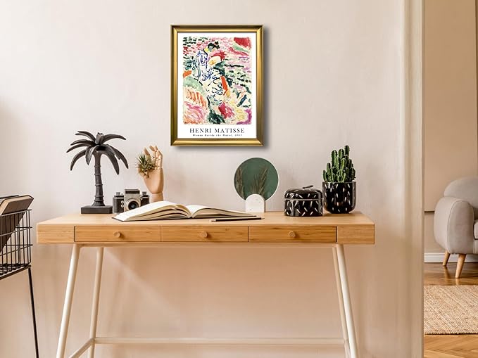 Wieco Art Framed Wall Art Woman Beside the Water 1905 by Henri Mattise Abstract Colorful Art Matisse Posters Canvas Prints for Wall and Home Office Decorations Bronze Gold Frame