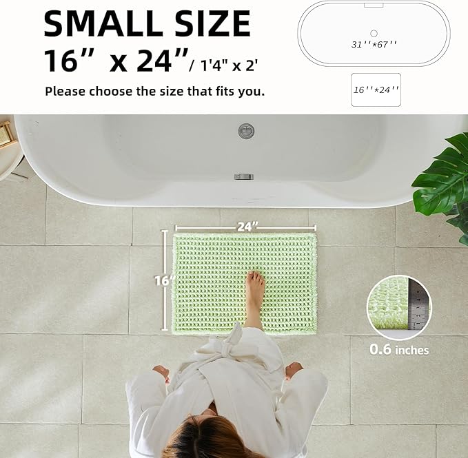 Waffle Bath Mat, Boho Bathroom Rugs Non Slip Washable Super Absorbent Quick Dry Cute Bath Mat Farmhouse Bathroom Decor, 24"x16" Pale Green