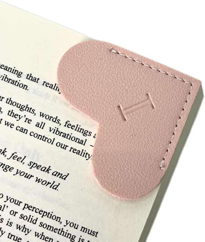 Personalized Leather Book Marks, Heart Bookmark, Unique Cute Handmade Letter Bookmarks Accessories for Reading Women, Teacher, Student, Book Lovers Book Mark Gifts (Pink, I)