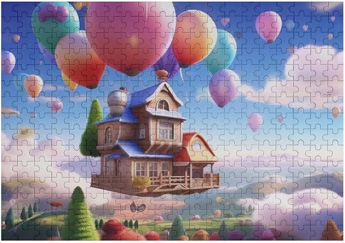 Wooden Puzzle - Floating House Jigsaw Puzzles，Wooden Puzzles for Adults 300 Pieces Challenge Puzzles，Educational Games，Family Puzzles，Unique Gifts for Wall Art,Funnny Puzzles