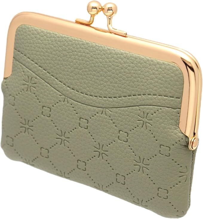 Coin Purse Vintage Bag Lock Wallet Buckle Kiss Lock change purse change holder wallet coin Leather coin wallet(F green)
