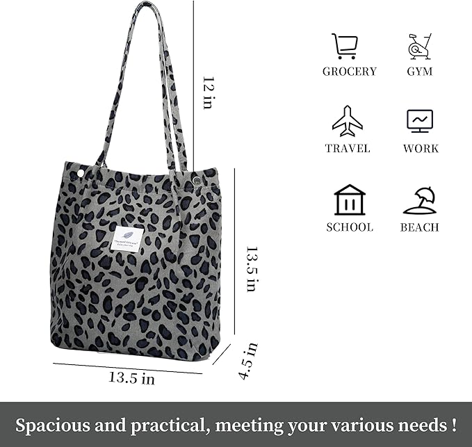 Corduroy Tote Bag Cute Tote Bags for Women Shoulder Bag with Inner Pocket for Work Beach Travel and Shopping Grocery
