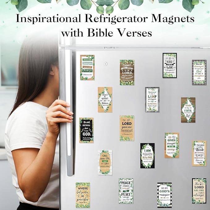 Blosssound 60 Pcs Inspirational Christian Magnets with Bible Verses Religious Refrigerator Magnet Motivational Quotes Fridge Scripture Positive Gifts for Home Office School Locker Decor(Green Plant)