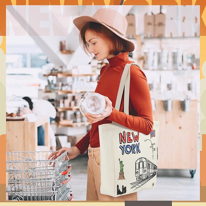 Large Canvas Tote Bags Decorative Themed City Souvenir Gift Bags with Handle Shopping Basket Reusable