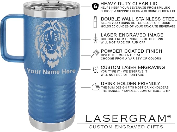 LaserGram 20oz Vacuum Insulated Travel Mug with Handle Widow Spider, Personalized Engraving Included (Dark Blue)