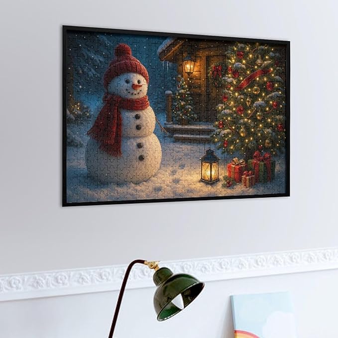 Christmas Tree Snowman 500-Piece Wooden Jigsaw Puzzle, Festive Holiday Puzzle, Christmas Tree and Snowman Scene, Cozy Indoor Fun, Family Entertainment, Mindful Leisure Activity